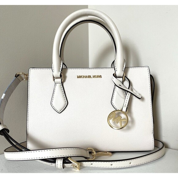 New Michael Kors Sheila Small Satchel Vegan Leather Light Cream - Picture 1 of 6
